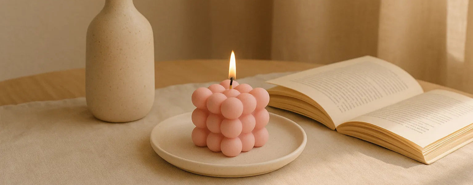 Decorative handmade soy candle in terrazzo tray – Kindly by Eva Caipiro